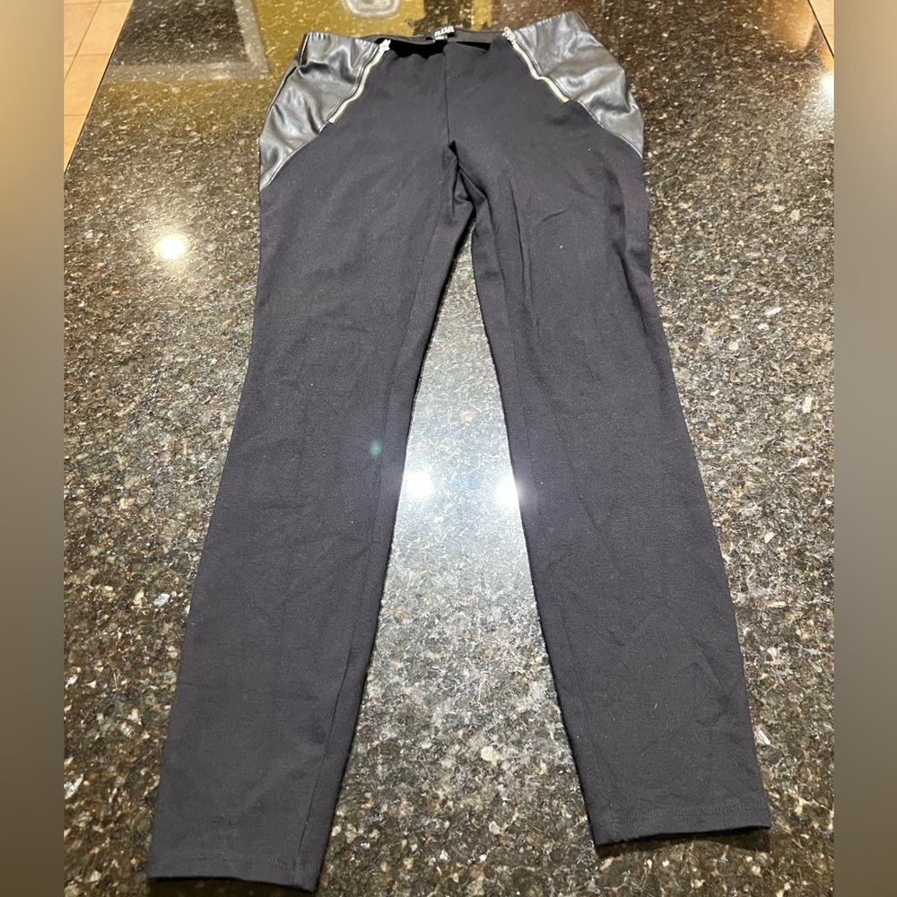 a.n.a Black Pants with Leather-Style Accents